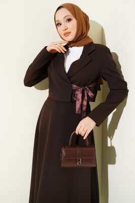 Fular Bağlamalı Etekli İkili Takım Kahve - İkili Takım