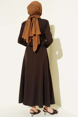 Fular Bağlamalı Etekli İkili Takım Kahve - İkili Takım