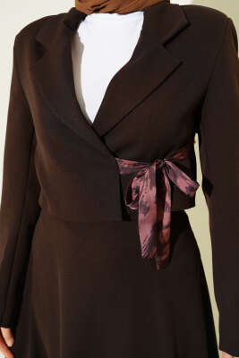 Fular Bağlamalı Etekli İkili Takım Kahve - İkili Takım