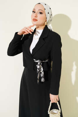 Fular Bağlamalı Etekli İkili Takım Siyah - İkili Takım