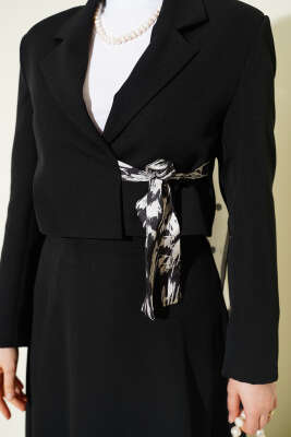 Fular Bağlamalı Etekli İkili Takım Siyah - İkili Takım