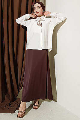 Fular Detaylı Basic Modal Gömlek Ekru - Gömlek