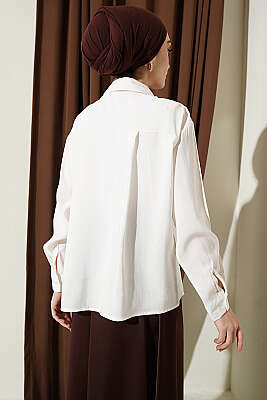 Fular Detaylı Basic Modal Gömlek Ekru - Gömlek