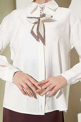 Fular Detaylı Basic Modal Gömlek Ekru - Gömlek