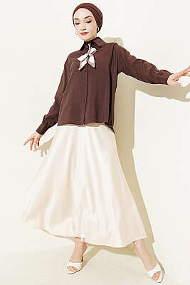 Fular Detaylı Basic Modal Gömlek Kahve - Gömlek