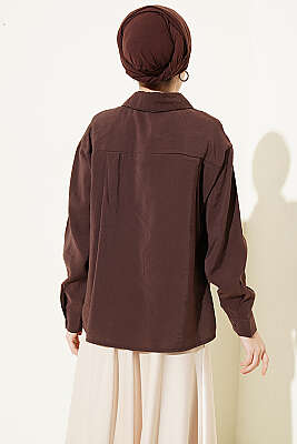 Fular Detaylı Basic Modal Gömlek Kahve - Gömlek