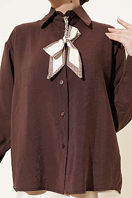 Fular Detaylı Basic Modal Gömlek Kahve - Gömlek