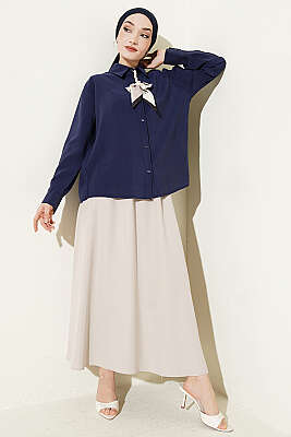 Fular Detaylı Basic Modal Gömlek Lacivert - Gömlek