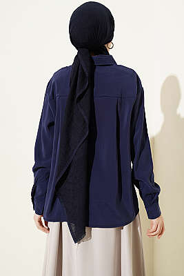 Fular Detaylı Basic Modal Gömlek Lacivert - Gömlek