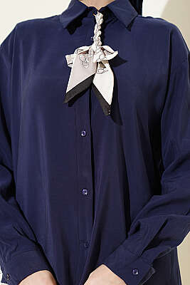 Fular Detaylı Basic Modal Gömlek Lacivert - Gömlek