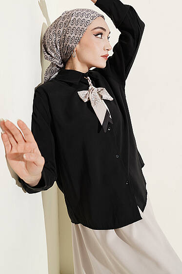 Fular Detaylı Basic Modal Gömlek Siyah - Gömlek
