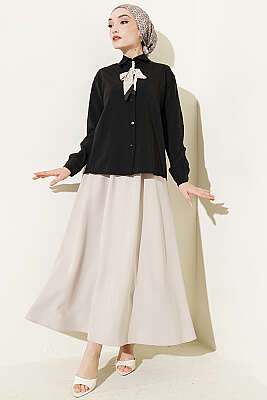 Fular Detaylı Basic Modal Gömlek Siyah - Gömlek