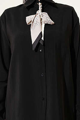 Fular Detaylı Basic Modal Gömlek Siyah - Gömlek