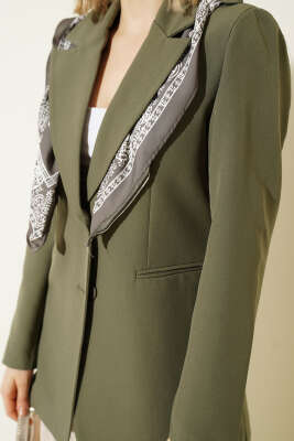 Fular Detaylı Blazer Ceket Haki - Kadın Giyim Modelleri