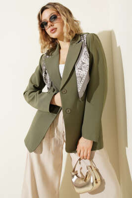 Fular Detaylı Blazer Ceket Haki - HELLIE