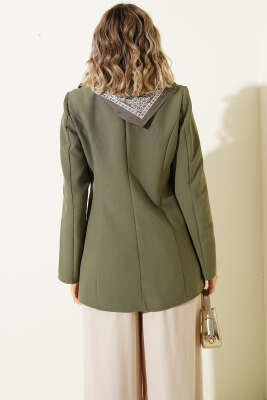 Fular Detaylı Blazer Ceket Haki - Kadın Giyim Modelleri