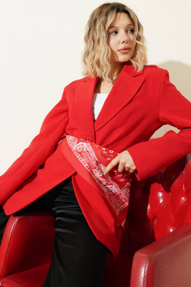 Fular Detaylı Blazer Ceket Kırmızı - Kadın Giyim Modelleri