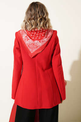Fular Detaylı Blazer Ceket Kırmızı - Kadın Giyim Modelleri