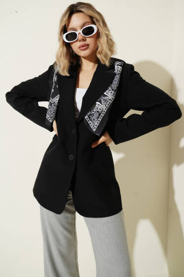 Fular Detaylı Blazer Ceket Siyah - Kadın Giyim Modelleri