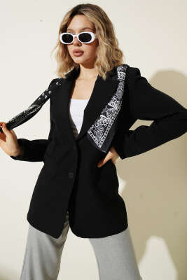 Fular Detaylı Blazer Ceket Siyah - Kadın Giyim Modelleri