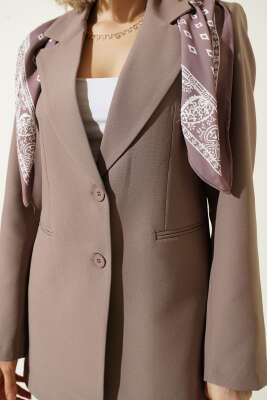 Fular Detaylı Blazer Ceket Vizon - Kadın Giyim Modelleri