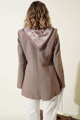 Fular Detaylı Blazer Ceket Vizon - Kadın Giyim Modelleri