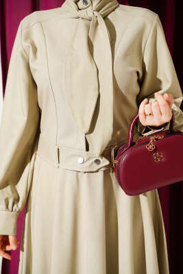 Fular Detaylı Ceket İkili Takım Bej - İkili Takım