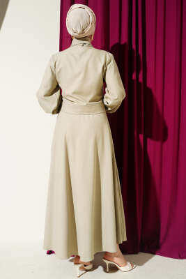 Fular Detaylı Ceket İkili Takım Bej - İkili Takım