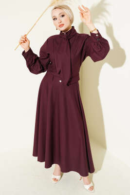 Fular Detaylı Ceket İkili Takım Bordo - SAS