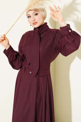 Fular Detaylı Ceket İkili Takım Bordo - İkili Takım