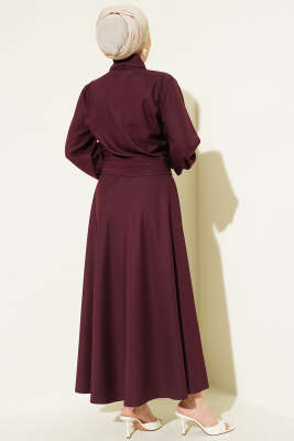 Fular Detaylı Ceket İkili Takım Bordo - İkili Takım