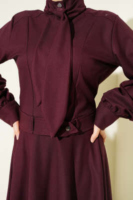 Fular Detaylı Ceket İkili Takım Bordo - İkili Takım