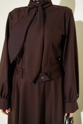 Fular Detaylı Ceket İkili Takım Kahve - İkili Takım