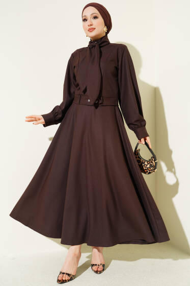 Fular Detaylı Ceket İkili Takım Kahve - İkili Takım