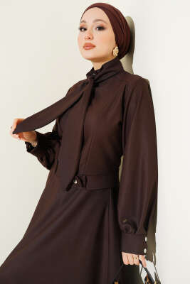 Fular Detaylı Ceket İkili Takım Kahve - İkili Takım