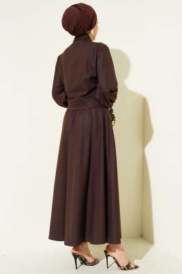 Fular Detaylı Ceket İkili Takım Kahve - İkili Takım