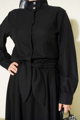 Fular Detaylı Ceket İkili Takım Siyah - İkili Takım