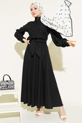 Fular Detaylı Ceket İkili Takım Siyah - İkili Takım