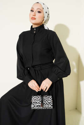 Fular Detaylı Ceket İkili Takım Siyah - SAS