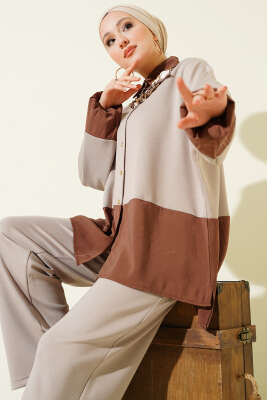 Fular Detaylı Garnili Loyşa İkili Takım Bej - İkili Takım