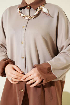 Fular Detaylı Garnili Loyşa İkili Takım Bej - İkili Takım