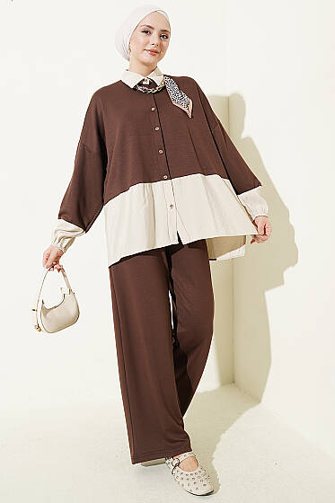 Fular Detaylı Garnili Loyşa İkili Takım Kahve - İkili Takım