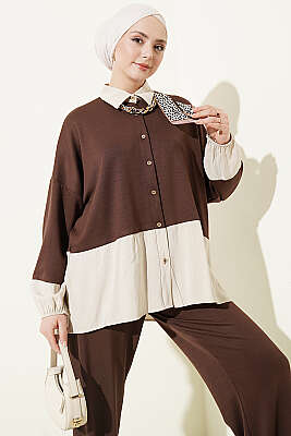 Fular Detaylı Garnili Loyşa İkili Takım Kahve - İkili Takım