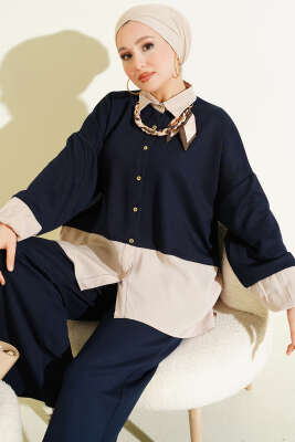 Fular Detaylı Garnili Loyşa İkili Takım Lacivert - İkili Takım