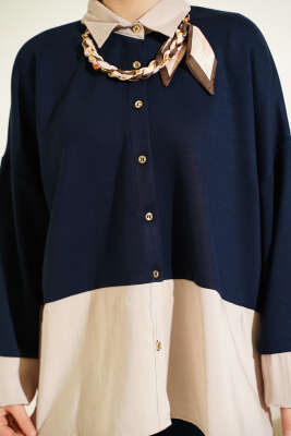 Fular Detaylı Garnili Loyşa İkili Takım Lacivert - İkili Takım