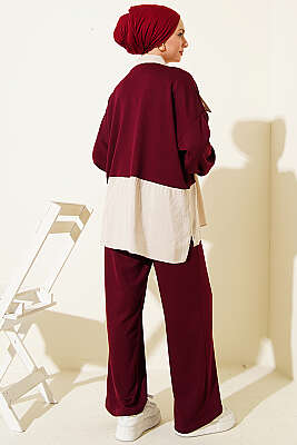 Fular Detaylı Garnili Loyşa İkili Takım Mürdüm - İkili Takım