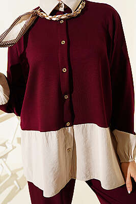 Fular Detaylı Garnili Loyşa İkili Takım Mürdüm - İkili Takım