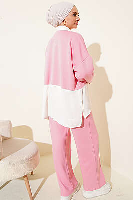 Fular Detaylı Garnili Loyşa İkili Takım Pembe - İkili Takım
