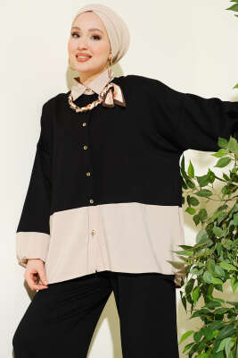 Fular Detaylı Garnili Loyşa İkili Takım Siyah - İkili Takım