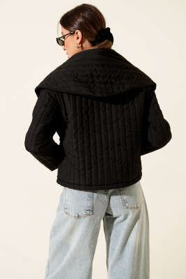 Fular Detaylı Kapitone Kısa Mont Siyah - Kadın Giyim Modelleri